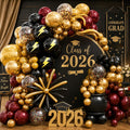 Jobkoo 144PC Magic Balloons Arch Kit - Burgundy Black Gold Balloon Garland with DIY Broom and Foil Balloons for Wizard Themed Parties