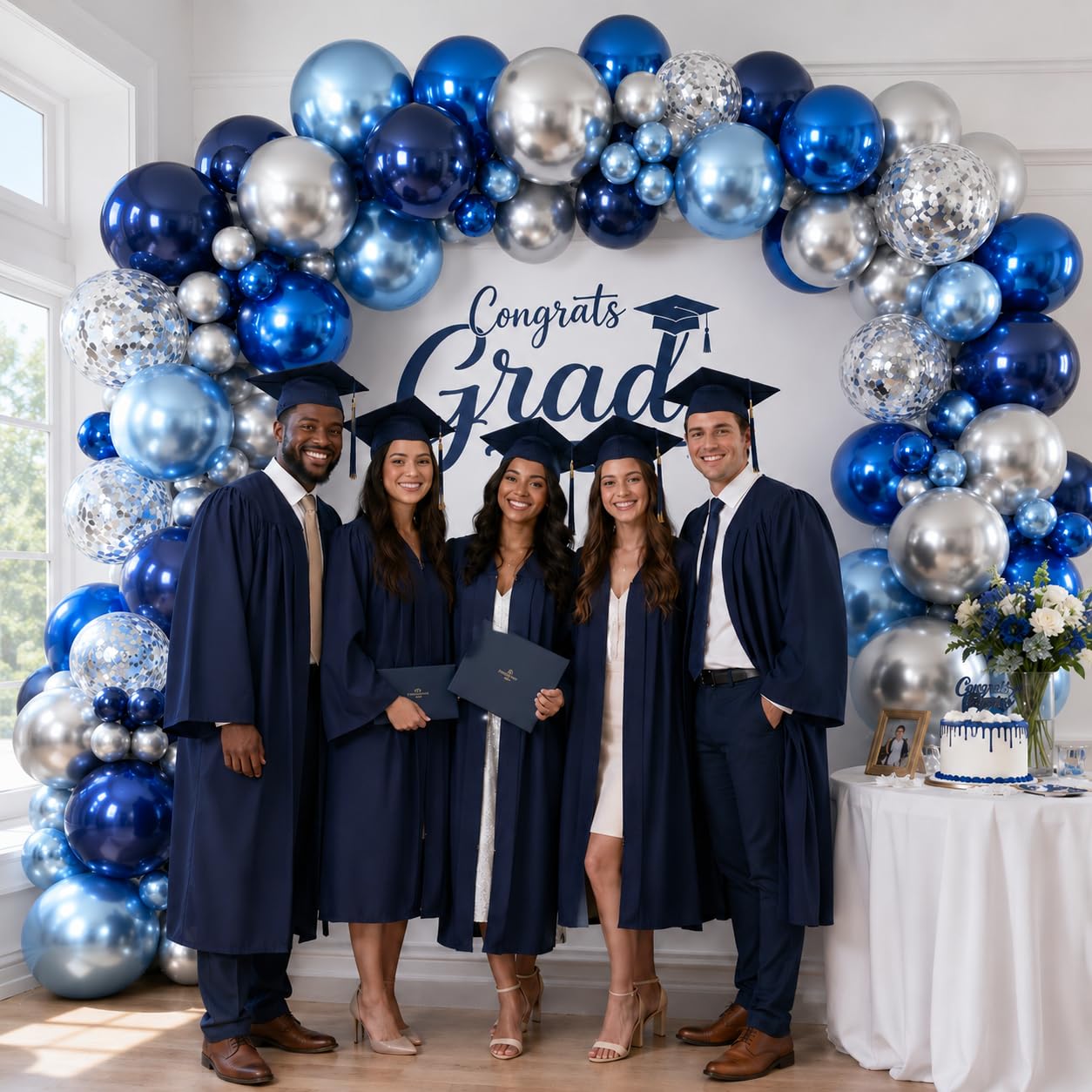 Jobkoo 94-Piece Blue & Silver Balloon Arch Garland Kit - Navy, Metallic, and Confetti Latex Balloons for Birthdays, Weddings, and Graduations