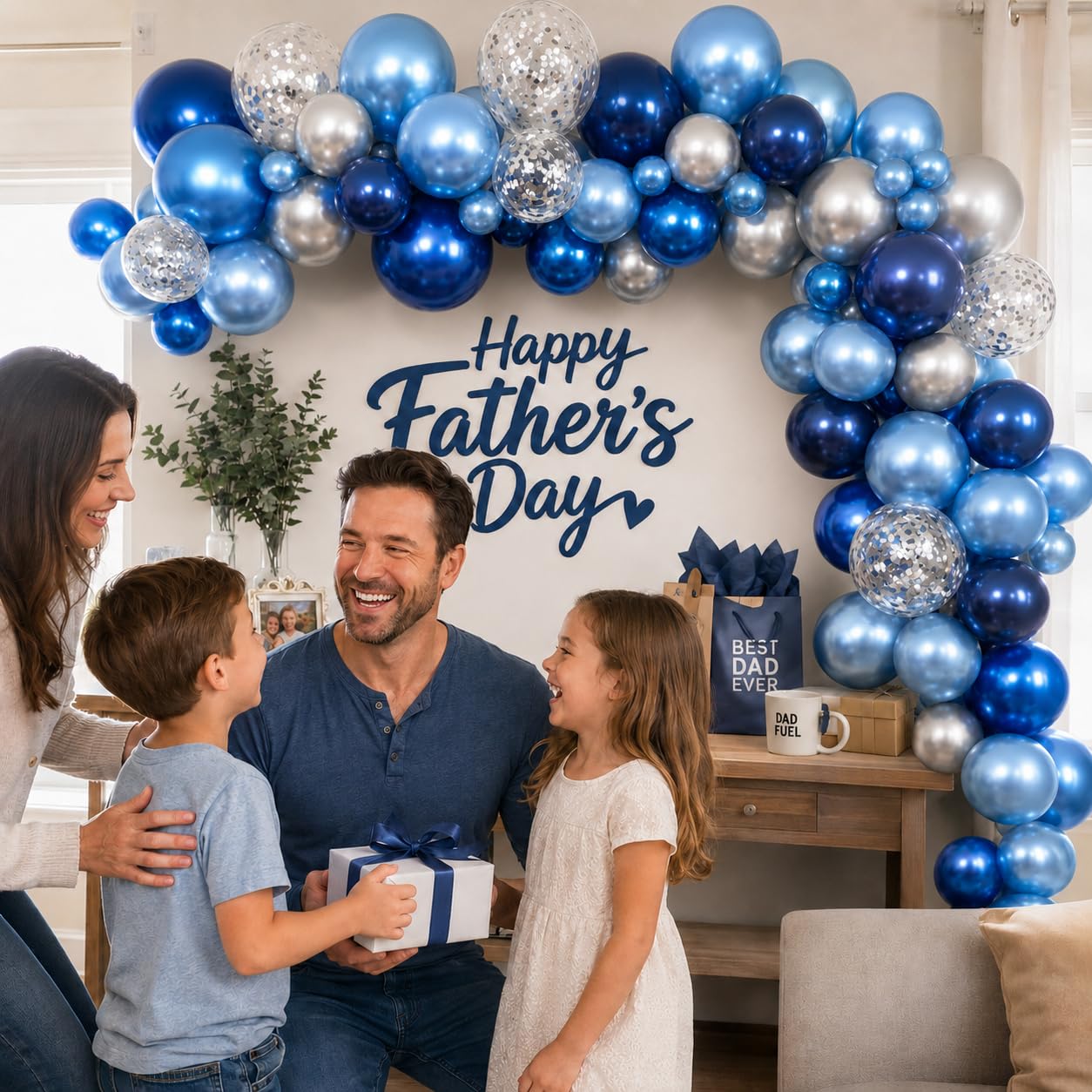 Jobkoo 94-Piece Blue & Silver Balloon Arch Garland Kit - Navy, Metallic, and Confetti Latex Balloons for Birthdays, Weddings, and Graduations