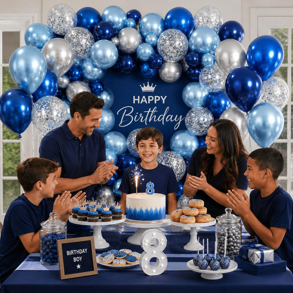 Jobkoo 94-Piece Blue & Silver Balloon Arch Garland Kit - Navy, Metallic, and Confetti Latex Balloons for Birthdays, Weddings, and Graduations
