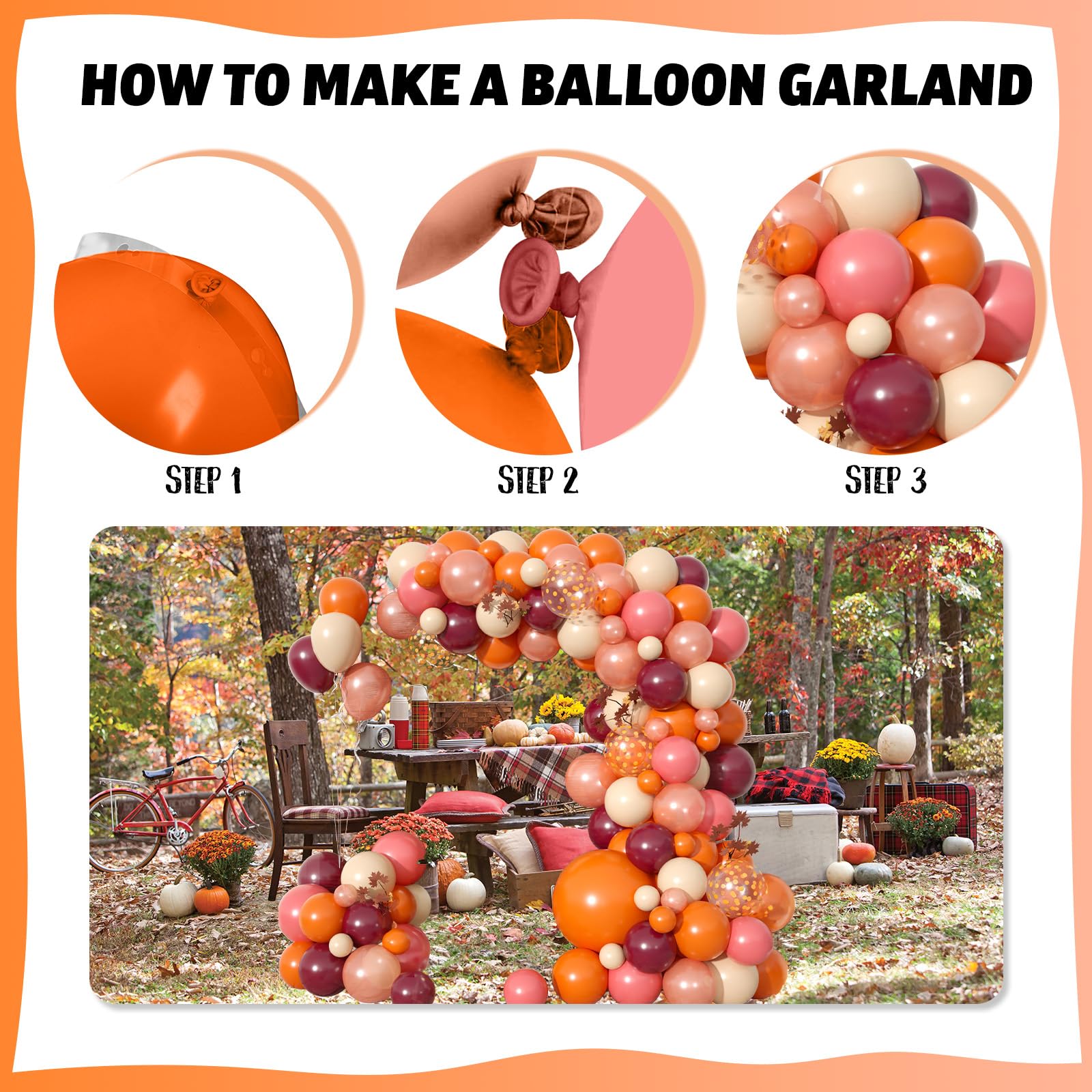 Jobkoo Fall Balloon Arch Kit - 107pc Autumn Garland with Maple & Acorn Foil Balloons for Thanksgiving Parties