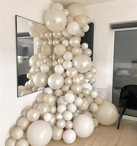Jobkoo Pearl Sand White Balloons 18 Inch - 12 Pack for Wedding, Birthday, Boho Decor