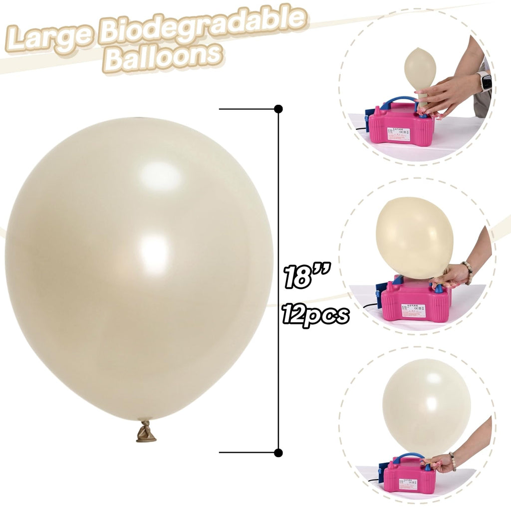 Jobkoo Pearl Sand White Balloons 18 Inch - 12 Pack for Wedding, Birthday, Boho Decor