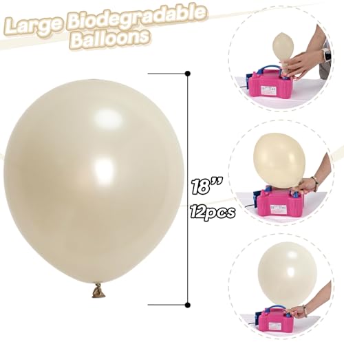 Jobkoo Pearl Sand White Balloons 18 Inch - 12 Pack for Wedding, Birthday, Boho Decor