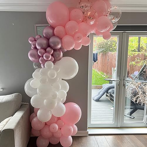 Jobkoo Pink and White Balloon Arch Kit - 91-Piece Pastel Pink, White, Metallic, and Confetti Balloon Garland Set for Baby Shower, Birthday, Wedding Decor