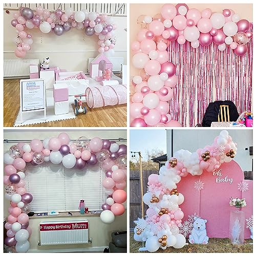 Jobkoo Pink and White Balloon Arch Kit - 91-Piece Pastel Pink, White, Metallic, and Confetti Balloon Garland Set for Baby Shower, Birthday, Wedding Decor