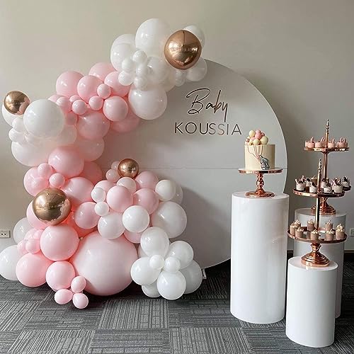 Jobkoo Pink and White Balloon Arch Kit - 91-Piece Pastel Pink, White, Metallic, and Confetti Balloon Garland Set for Baby Shower, Birthday, Wedding Decor