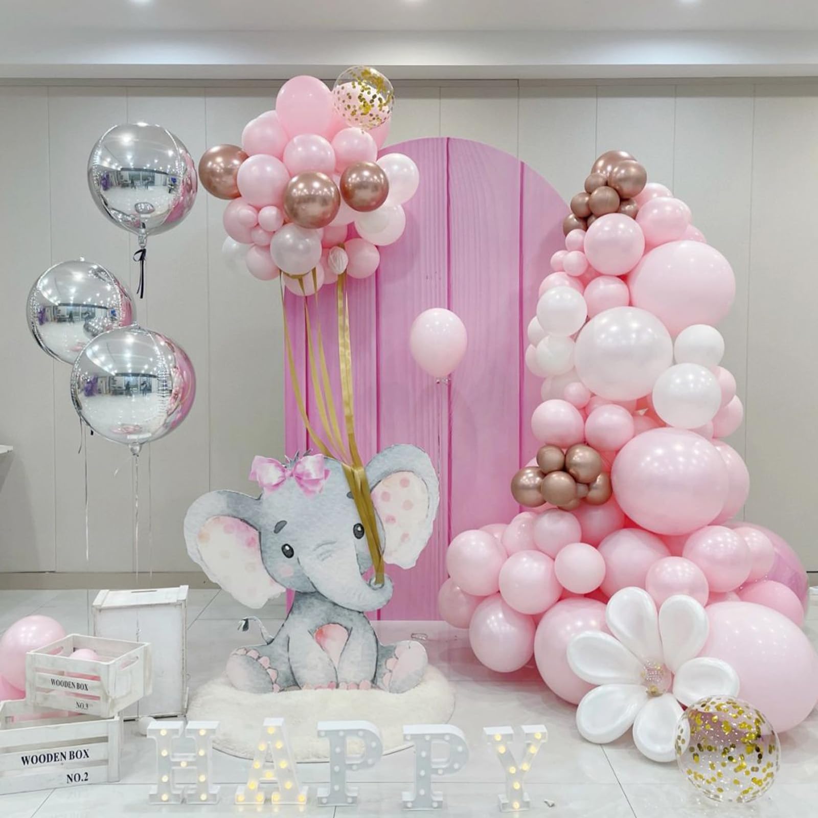 Jobkoo Pink and White Balloon Arch Kit - 91-Piece Pastel Pink, White, Metallic, and Confetti Balloon Garland Set for Baby Shower, Birthday, Wedding Decor