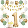 Jobkoo Sage Green Gold 1st Birthday Decorations – 24 Balloons, Banner, Bunting, Number 1 Foil Balloon for Baby's First Birthday Party
