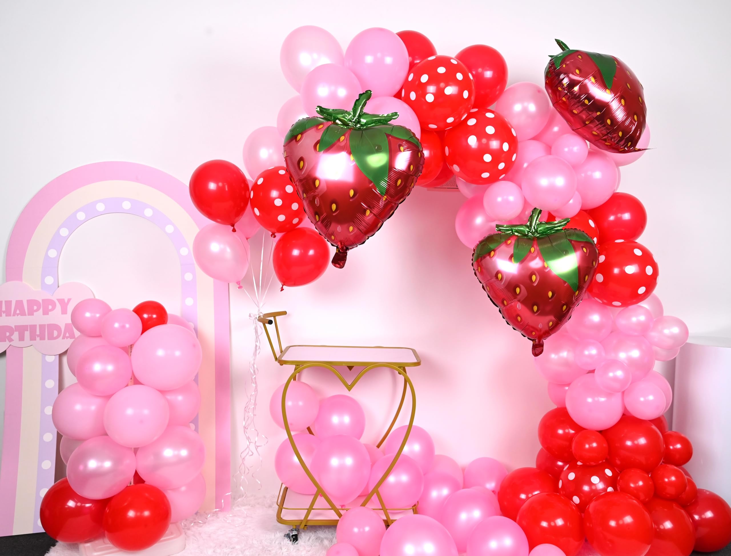 Jobkoo Strawberry Balloon Arch Kit 107 Pcs - Berry First Birthday Party Decorations with Foil & Latex Balloons