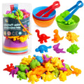 JOCHA Dinosaur Counting and Sorting Toy – 48 Dino Figures, 6 Bowls, Tweezers – Montessori STEM Learning for Toddlers 3-6