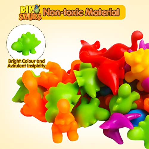 JOCHA Dinosaur Counting and Sorting Toy – 48 Dino Figures, 6 Bowls, Tweezers – Montessori STEM Learning for Toddlers 3-6