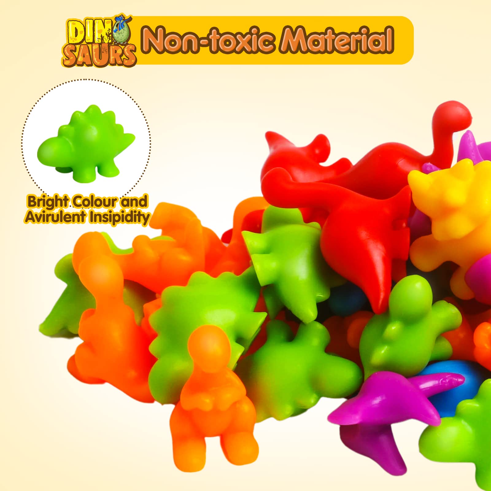 JOCHA Dinosaur Counting and Sorting Toy – 48 Dino Figures, 6 Bowls, Tweezers – Montessori STEM Learning for Toddlers 3-6