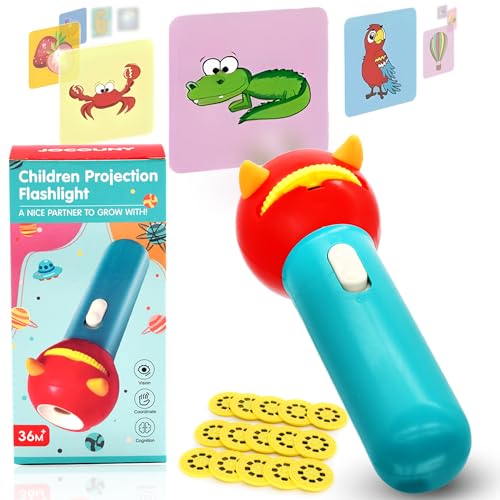 JOCOUNY Kids Projector Flashlight Toy - 120 Images, 15 Discs, Adjustable Focus, Blue-Red