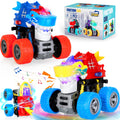 JODUDLR Dinosaur Monster Truck Toys for Kids 3-7 - Push and Go with Lights & Sounds, 360° Spin Stunts, Blue Medium 2-Pack