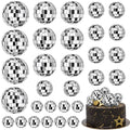 JOERSH 30-Pack Disco Ball Cake Toppers – 4 Sizes Silver Reflective Mirror Balls for 70s Party Decor
