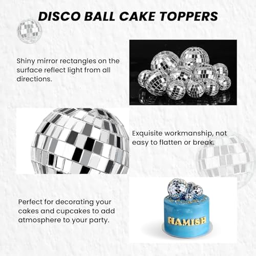 JOERSH 30-Pack Disco Ball Cake Toppers – 4 Sizes Silver Reflective Mirror Balls for 70s Party Decor