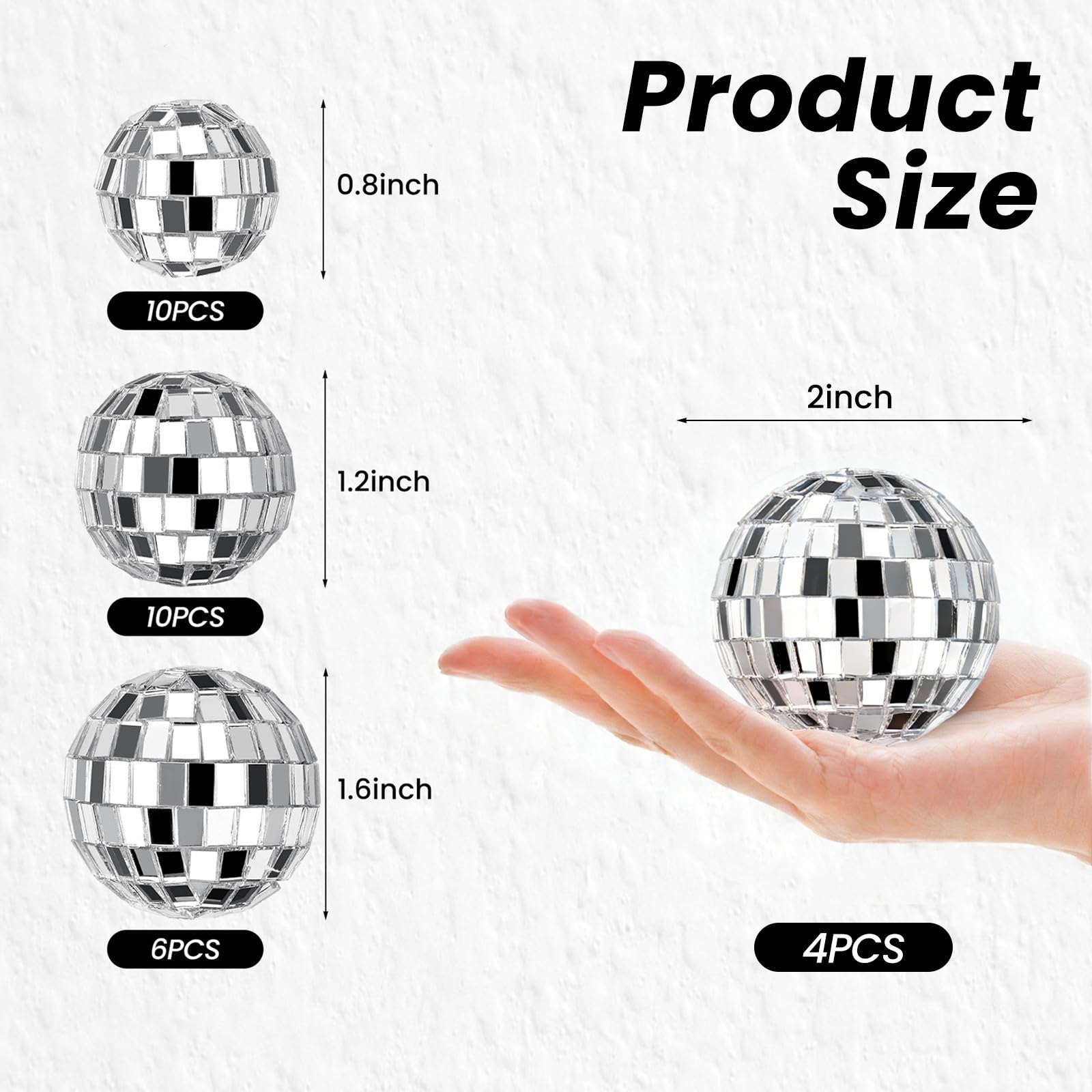 JOERSH 30-Pack Disco Ball Cake Toppers – 4 Sizes Silver Reflective Mirror Balls for 70s Party Decor