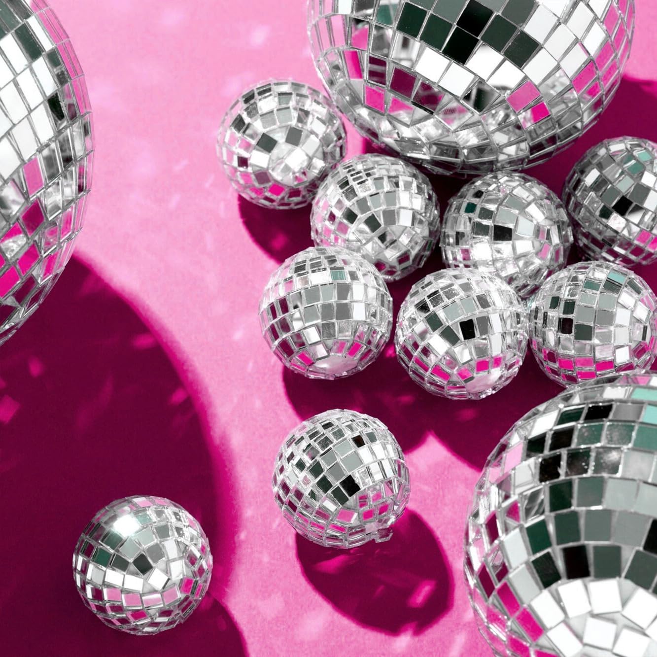JOERSH 30-Pack Disco Ball Cake Toppers – 4 Sizes Silver Reflective Mirror Balls for 70s Party Decor