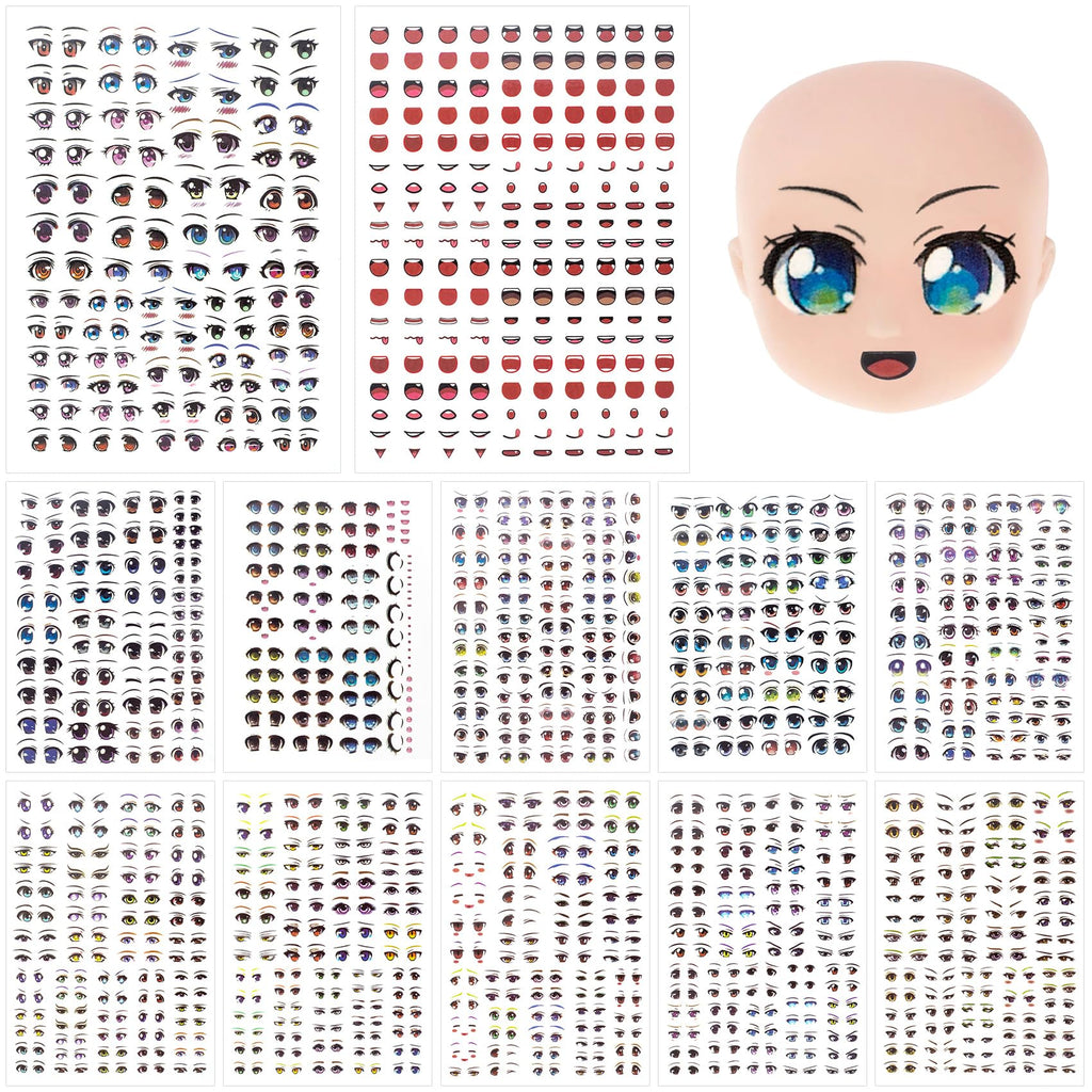 Joez Wonderful 12-Pack Water Eye Stickers for Dolls – Anime Eye Decals for DIY Clay Crafts and Doll Sculptures