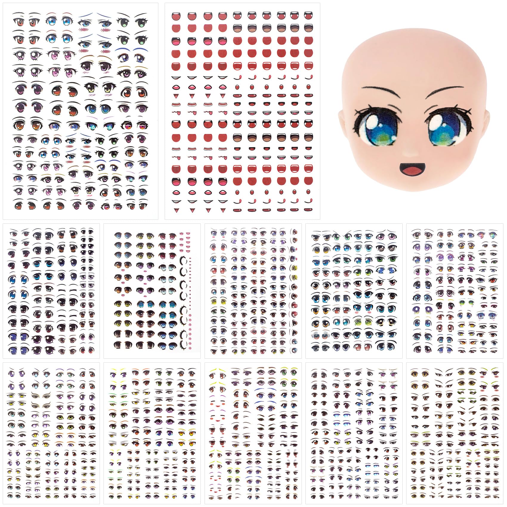 Joez Wonderful 12-Pack Water Eye Stickers for Dolls – Anime Eye Decals for DIY Clay Crafts and Doll Sculptures
