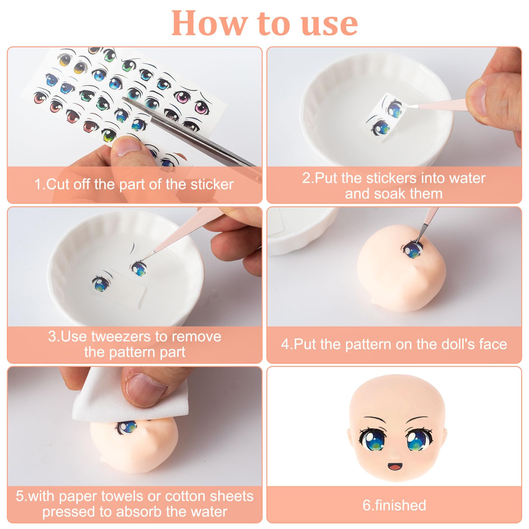 Joez Wonderful 12-Pack Water Eye Stickers for Dolls – Anime Eye Decals for DIY Clay Crafts and Doll Sculptures