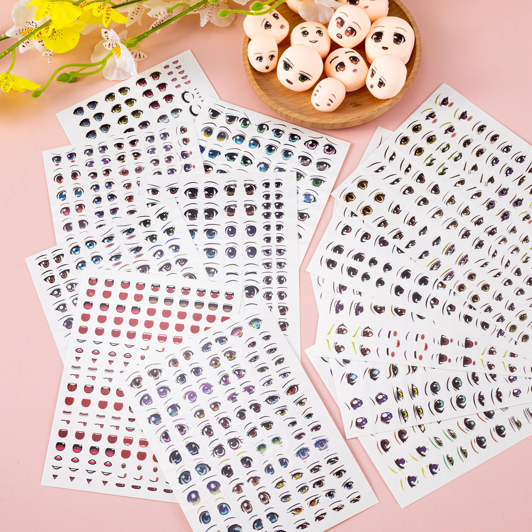 Joez Wonderful 12-Pack Water Eye Stickers for Dolls – Anime Eye Decals for DIY Clay Crafts and Doll Sculptures