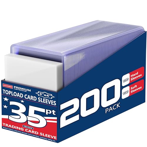 JohnBee 200 Pack Card Sleeves - 100 Hard Toploaders + 100 Soft Sleeves, 3x4 Inch Clear Plastic for 2.5x3.5 Trading Cards, Baseball, Sports, Kpop Photocards