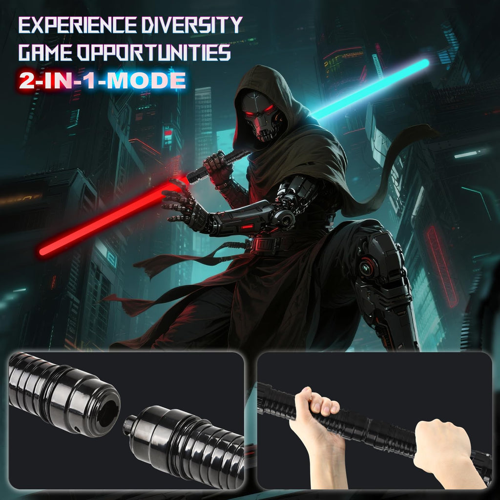 JOINBO 2-Pack Light-Up Saber Toys for Kids – 7 Color LEDs, Sound Effects, Extendable Blade 13-29 Inches