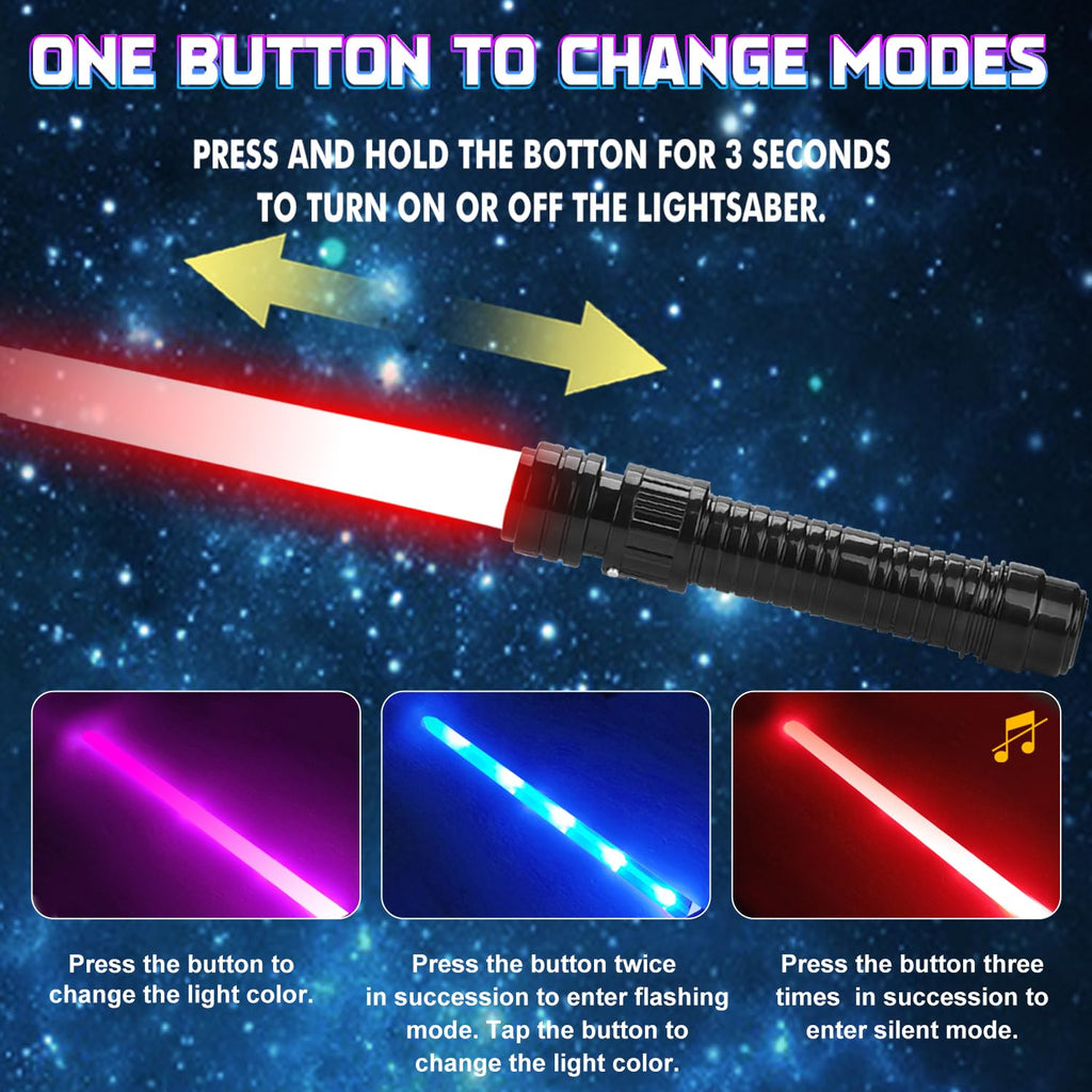 JOINBO 2-Pack Light-Up Saber Toys for Kids – 7 Color LEDs, Sound Effects, Extendable Blade 13-29 Inches