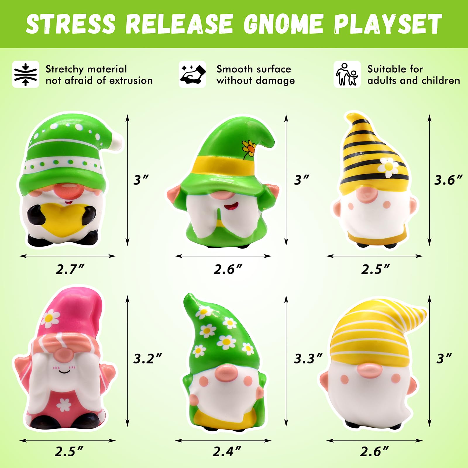 JOINBO 6 Pack Gnome Squishies – Slow Rising, Soft Squeeze Stress Relief Toys, Milk Scented, 3-3.5 Inches, Nontoxic PU Foam, for Kids and Adults