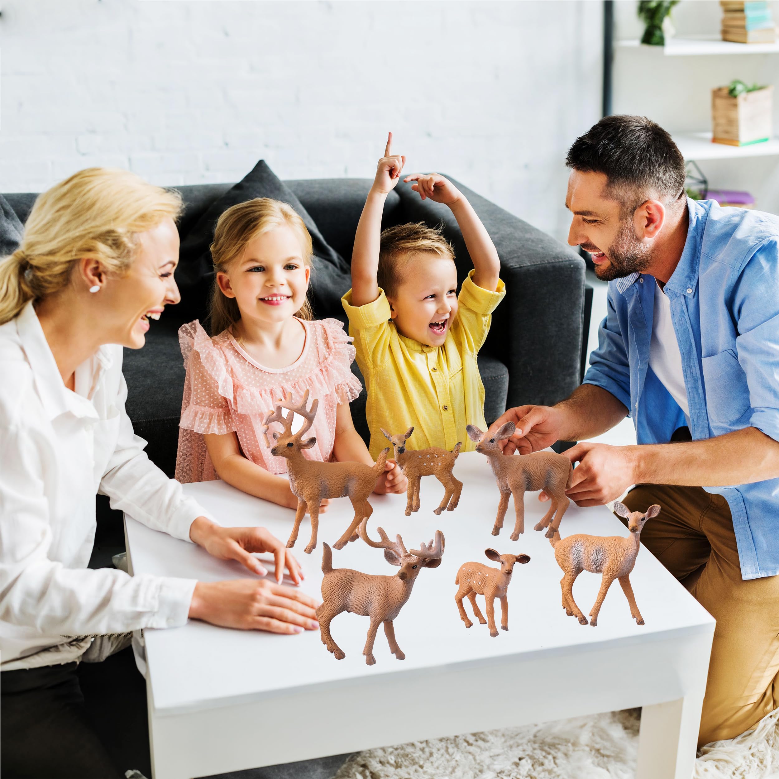 JOKFEICE 6-Piece Realistic Woodland Animal Figures Set – Hand-Painted PVC Deer & Forest Toy Set for Kids, Educational Play, Cake Toppers