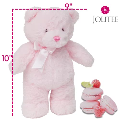 Jolitee My First Bear - 10 Inch Pink Teddy Bear for Newborns, Soft Plush with Embroidered Eyes
