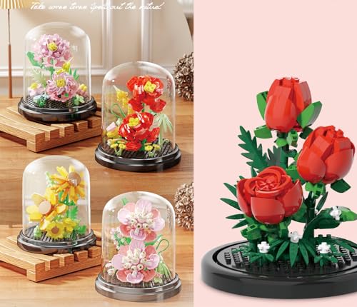 Jollcnoia Fantasy Pink Flowers Building Set - Creative Bouquet Bonsai Toy for Valentine's Day, Mother's Day, Birthdays