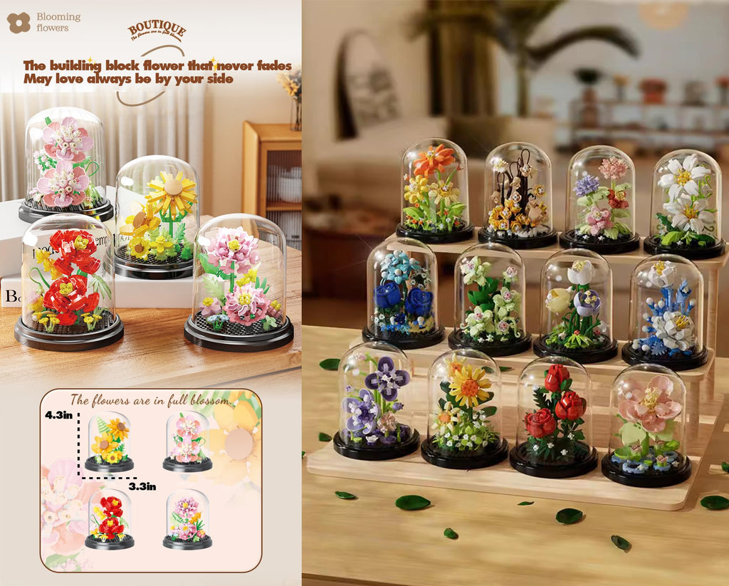 Jollcnoia Fantasy Pink Flowers Building Set - Creative Bouquet Bonsai Toy for Valentine's Day, Mother's Day, Birthdays
