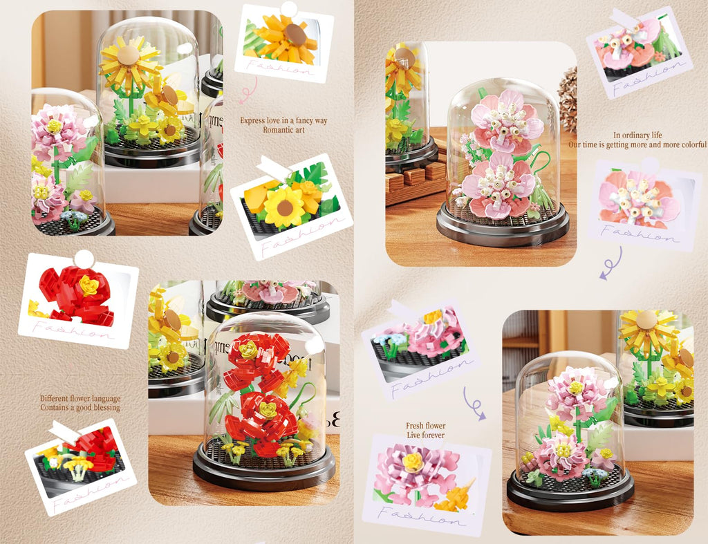 Jollcnoia Fantasy Pink Flowers Building Set - Creative Bouquet Bonsai Toy for Valentine's Day, Mother's Day, Birthdays
