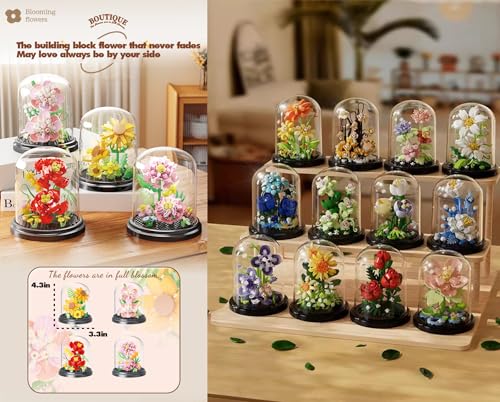 Jollcnoia Fantasy Pink Flowers Building Set - Creative Bouquet Bonsai Toy for Valentine's Day, Mother's Day, Birthdays