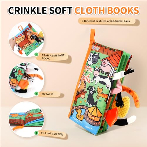 Jollybaby Farm Tails Cloth Book – Soft, Crinkle, Touch & Feel Baby Toy