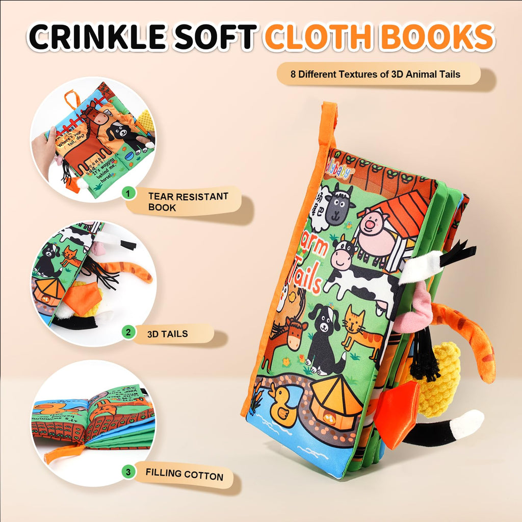 Jollybaby Farm Tails Cloth Book – Soft, Crinkle, Touch & Feel Baby Toy