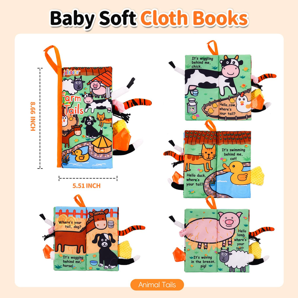 Jollybaby Farm Tails Cloth Book – Soft, Crinkle, Touch & Feel Baby Toy