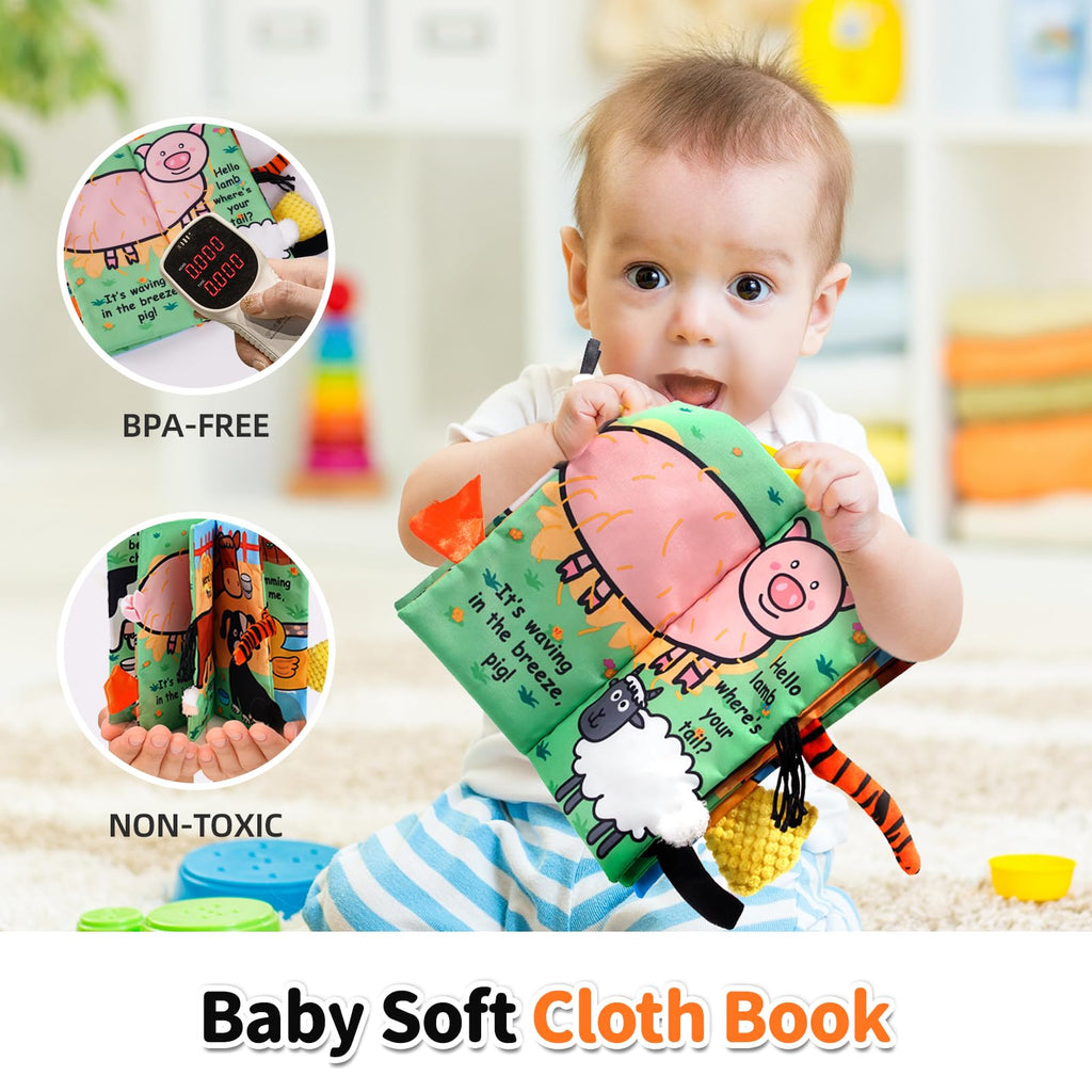 Jollybaby Farm Tails Cloth Book – Soft, Crinkle, Touch & Feel Baby Toy