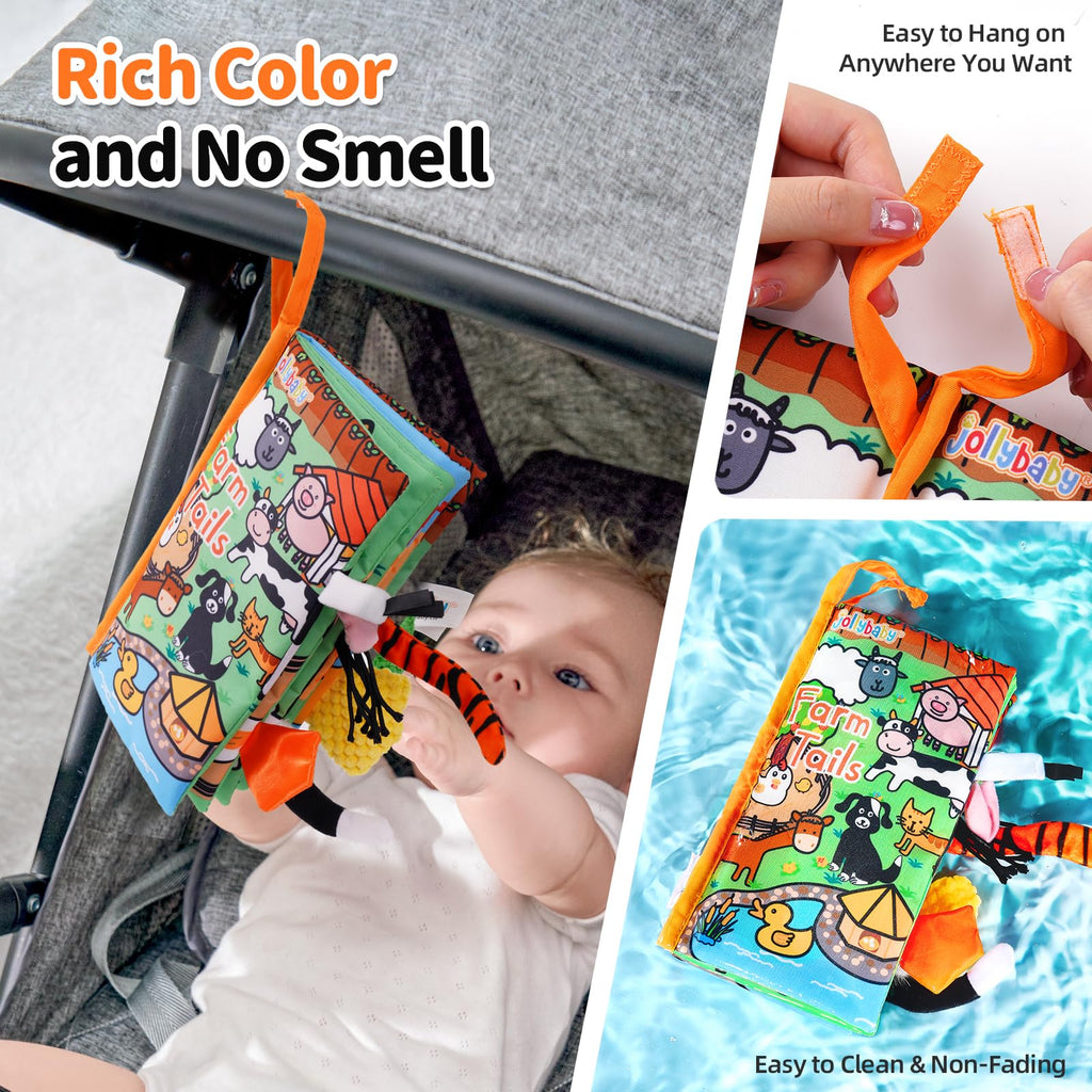 Jollybaby Farm Tails Cloth Book – Soft, Crinkle, Touch & Feel Baby Toy