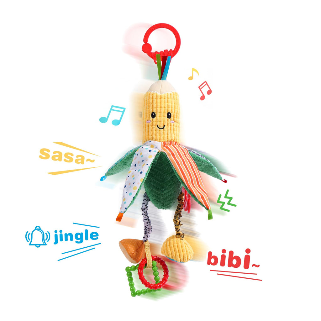 Jollybaby Hanging Rattles for Car Seat, Crib, Stroller – Plush Vegetable Toys with Bell, Crinkle, Teether for Newborns up to 12 Months