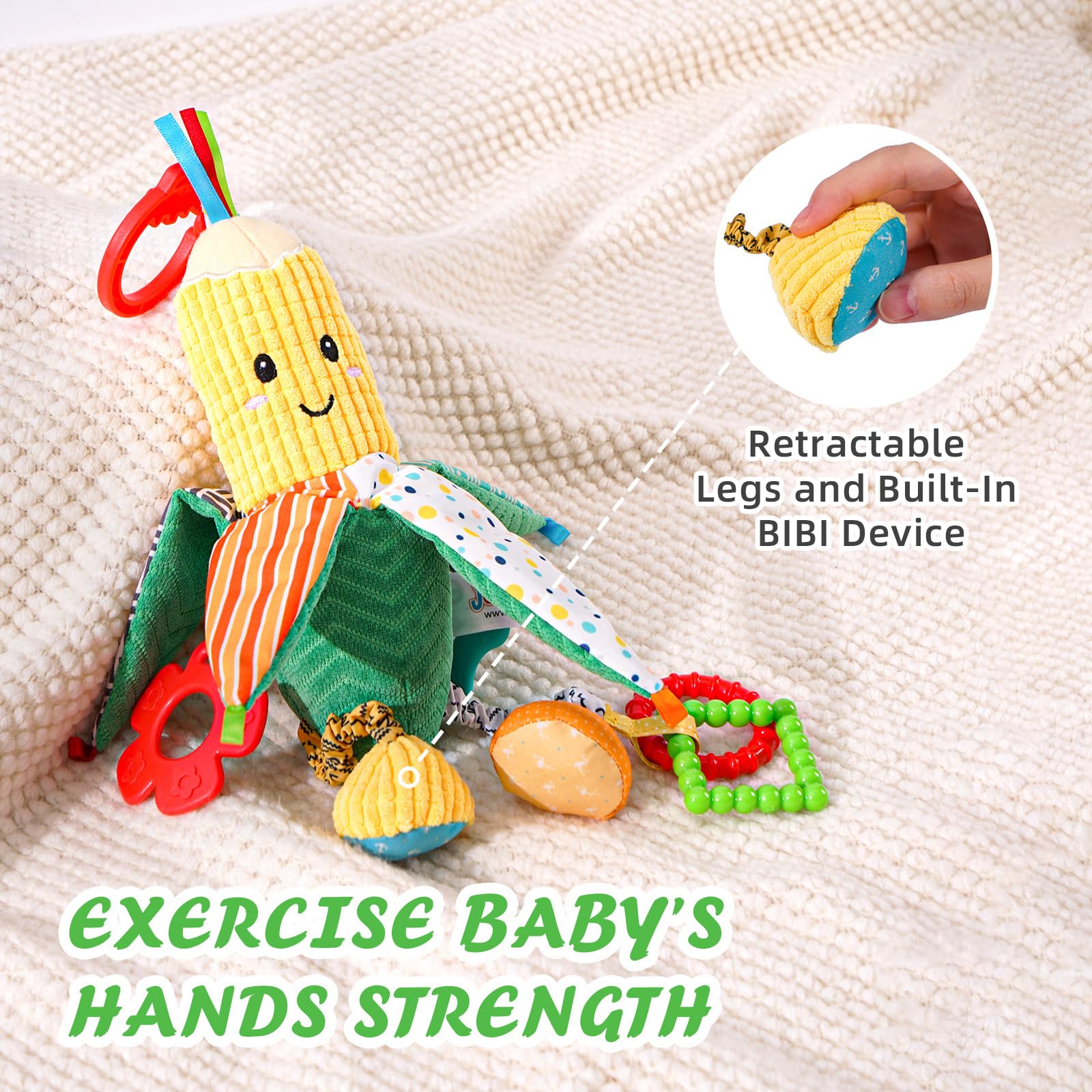 Jollybaby Hanging Rattles for Car Seat, Crib, Stroller – Plush Vegetable Toys with Bell, Crinkle, Teether for Newborns up to 12 Months
