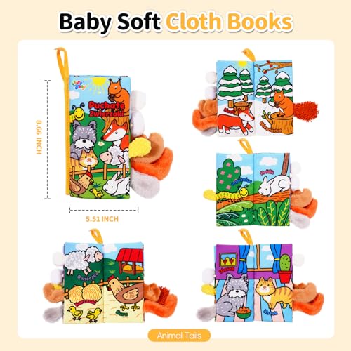 Jollybaby Plush Tails Soft Cloth Book – Crinkle, Touch & Feel Baby Toy for 0-3 Years