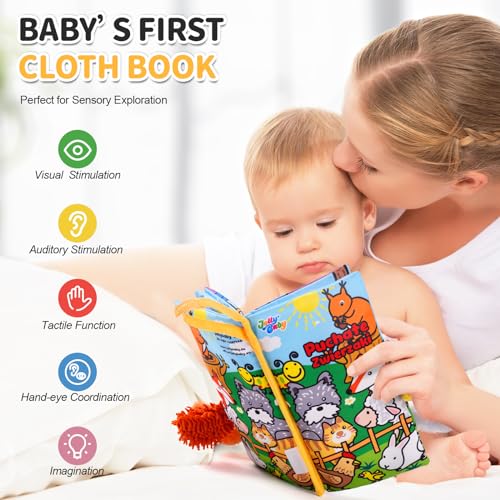 Jollybaby Plush Tails Soft Cloth Book – Crinkle, Touch & Feel Baby Toy for 0-3 Years