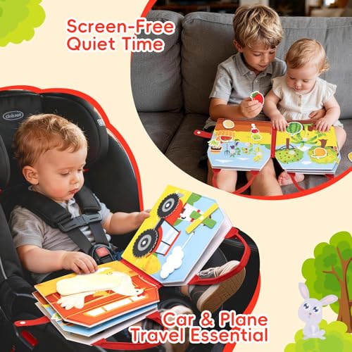 Jololino Busy Book for Toddlers – 8-Page Felt Quiet Book with Farm Animals, Montessori Sensory Toy for Fine Motor Skills, Travel Activity for Plane or Car
