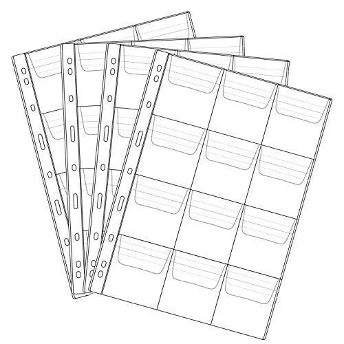Jomevia 10 Sheets 12 Pocket Coin Pages Clear PVC Holders for 3-Ring Binder