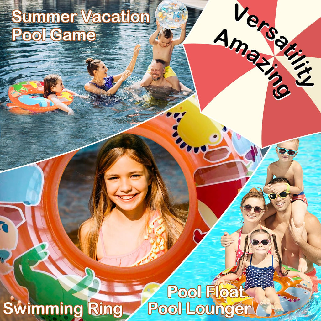 Jomi & Jolly Pirate and Dinosaur Pool Floats for Kids Ages 3-6 – 27.5 Inch Inflatable Swim Rings Set of 2
