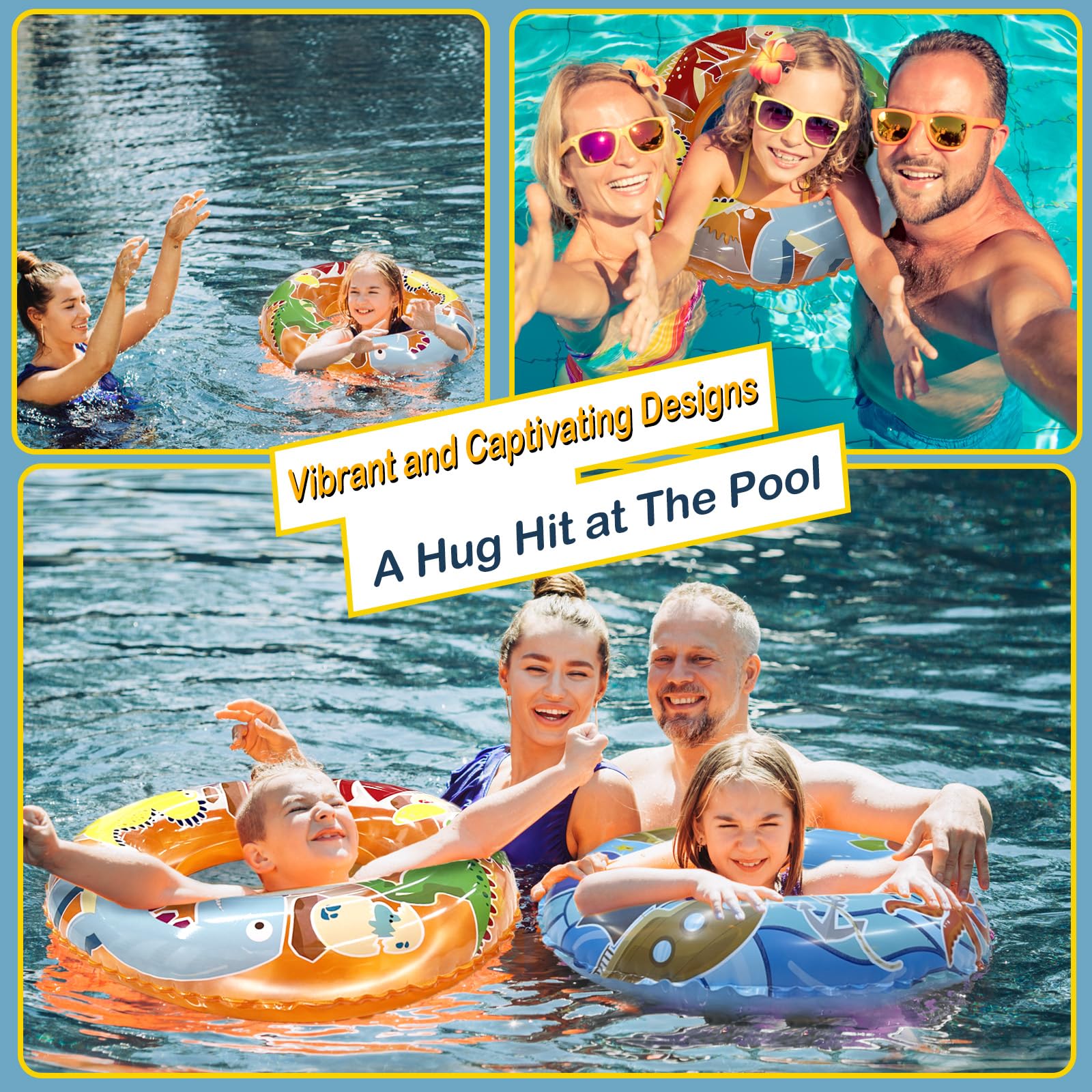 Jomi & Jolly Pirate and Dinosaur Pool Floats for Kids Ages 3-6 – 27.5 Inch Inflatable Swim Rings Set of 2